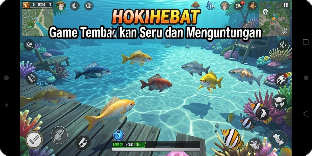 Tampilan gameplay seru HOKIHEBAT dengan aksi tembak ikan yang menegangkan.